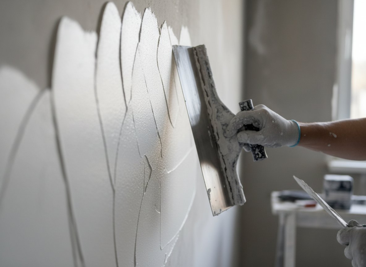 Professionelle Spachtelarbeit an einer Innenwand